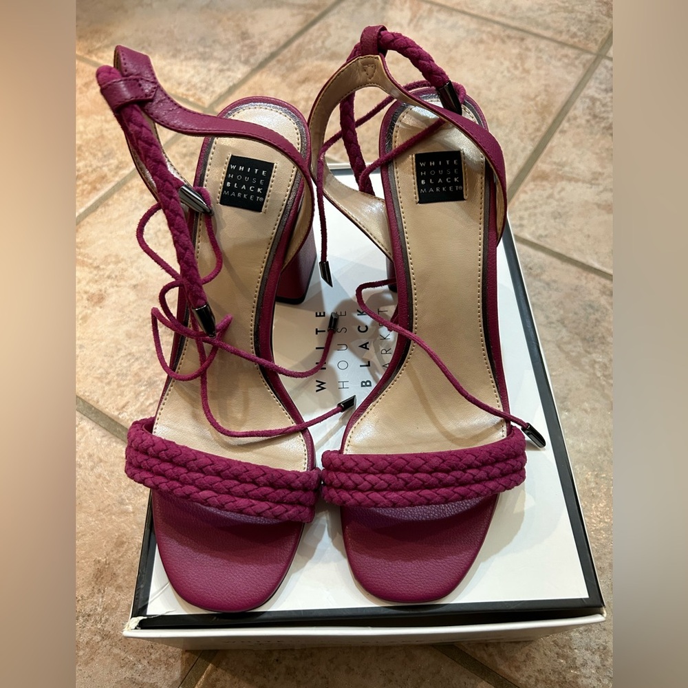 White House Black Market Lexa Braided Strapped Heel Dark Pink New!! Size 8.5
